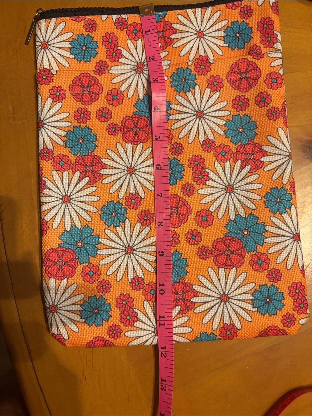 Floral Zip Pouch in Orange, White, Teal & Red